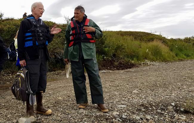 Larry Hartig, left, Alaska Department of Environment Conservation Commissioner and Federal Co-chair of the Denali Commission Joel Neimeyer. (Photo by Christine Trudeau/KYUK)