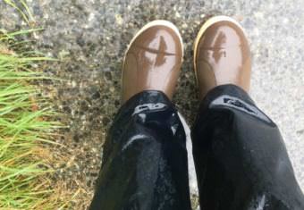 Rain gear proved useful Wednesday morning, when Ketchikan easily broke the previous record for summertime rainfall. The record was broken at 7 a.m., with 44.2 inches falling since June 1st. And it’s not stopping. (Photo by Leila Kheiry/KRBD)