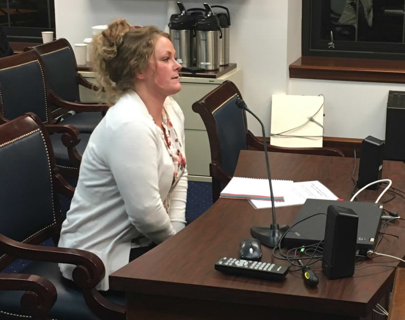 Ketchikan resident Christine Furey speaks during public testimony on Senate Bill 54. She opposes repealing last year's criminal justice overhaul. (Photo by Andrew Kitchenman/KTOO)