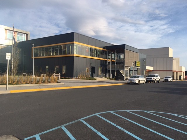Kodiak Police Department vehicles in front of Kodiak High School. (Photo by Kayla Desroches/KMXT