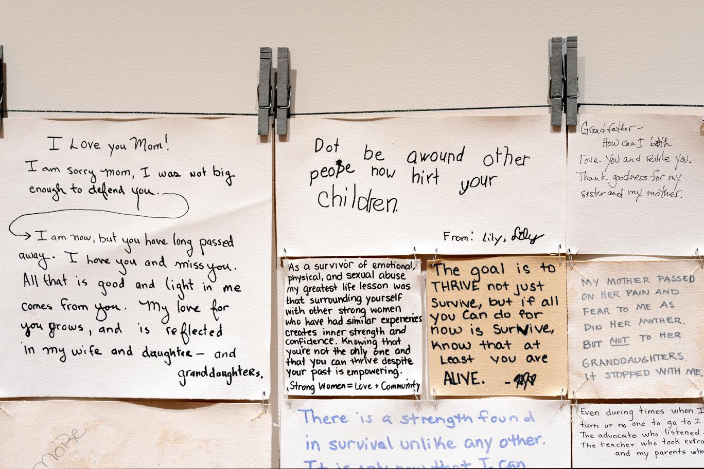 In "Hope Quilt," an art installation that toured Bethel last month, Alaskan artist Carmel Anderson displays anonymous stories from abuse survivors throughout the state. Alaska's sexual assault rates are high, and Alaska Native females are more likely to be attacked than anyone else. (Photo courtesy Carmel Anderson)