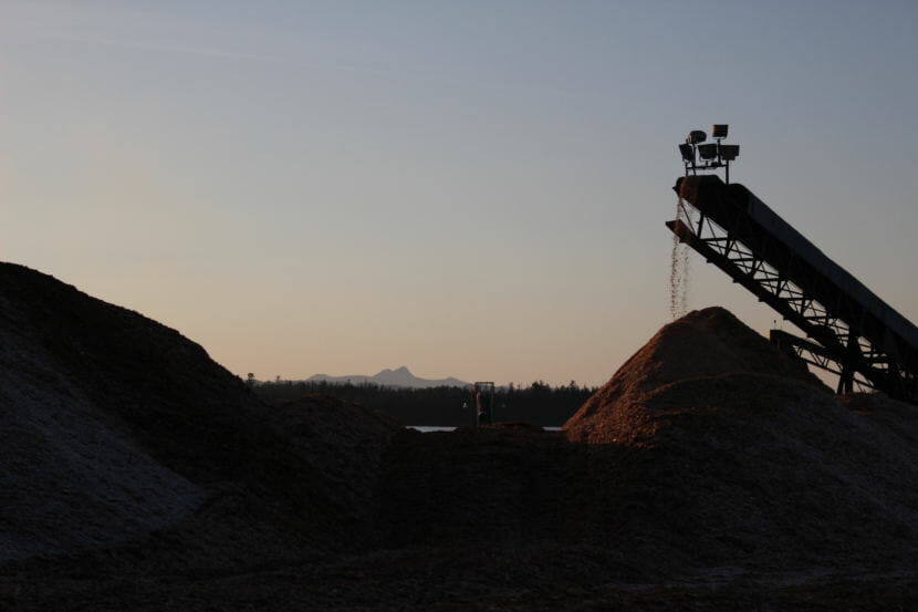 Wood chips at the Viking Lumber yard (Photo by Elizabeth Jenkins/Alaska's Energy Desk) 12/05/17