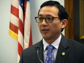Rep. Scott Kawasaki, D-Fairbanks, at a press availability held by House Democrats Feb. 23, 2016. (Photo by Skip Gray/360 North)