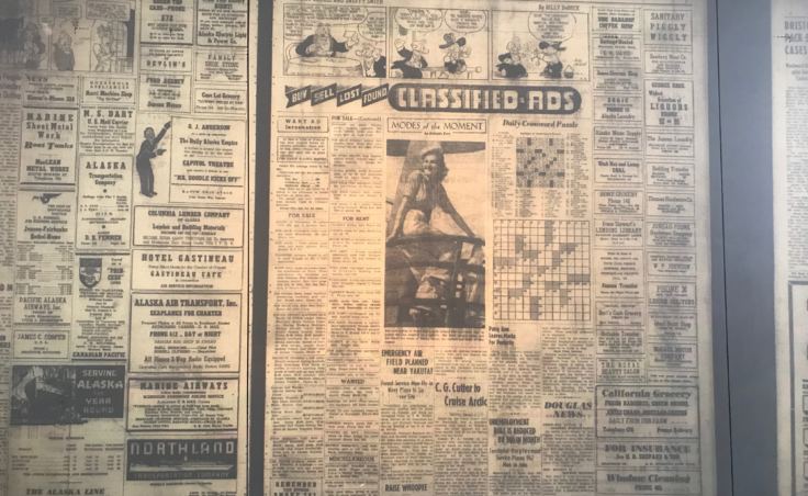 Page seven of the July 20, 1939, edition of The Daily Alaska Empire on microfilm. (Photo by Julia Caulfield/KTOO)