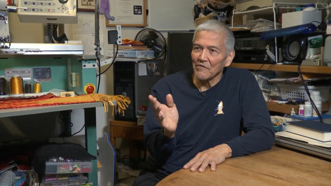 Sasha Soboleff discusses the role of Alaska Native corporations at the his home in the Mendenhall Valley in November 2017. (KTOO video still)