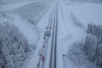 Most of the 23 wrecked vehicles were clustered near the Noyes Slough, toward the west end of the Johansen Expresseway. (Photo courtesy Alaska State Troopers)