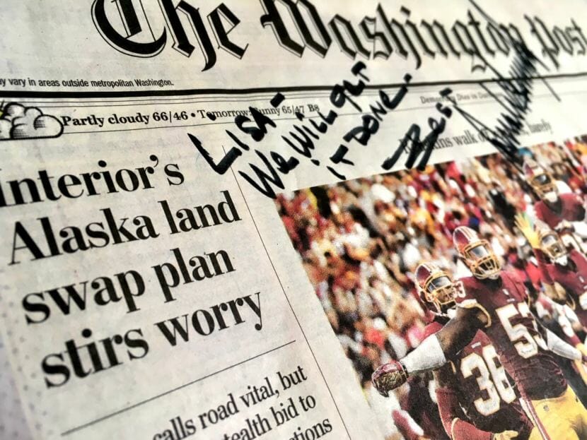 President Donald Trump sent this note to Sen. Lisa Murkowski about the King Cove road on the Oct. 16, 2017, edition of The Washington Post.