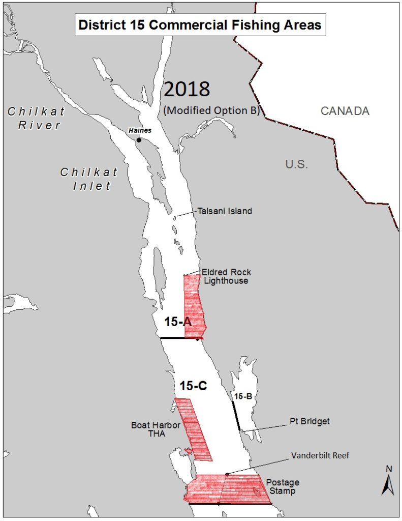 The 2018 Upper Lynn Canal gillnetting map (Map courtesy Alaska Department of Fish and Game)