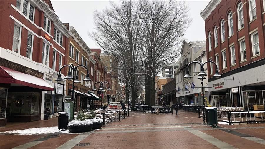 Charlottesville, Virginia, has the highest health insurance premiums in the country for individuals who do not qualify for federal subsidies and are not enrolled in employer-sponsored insurance. Market uncertainty, spurred by White House efforts to chip away at the Affordable Care Act, has resulted in heftier premiums nationwide. Some states are trying to mitigate further hikes. (Photo by Christine Vestal, The Pew Charitable Trusts)