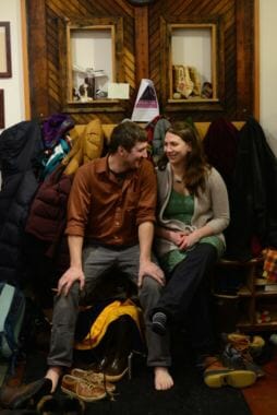 Caller Spencer Douthit and his fiance, Beth Fenhaus, take a break to cool down. (Photo by Berett Wilber/KHNS)