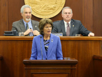 Sen. Lisa Murkowski speaks to a Joint Session of the Alaska Legislature on Feb. 22, 2017. (Photo by Skip Gray/360 North)