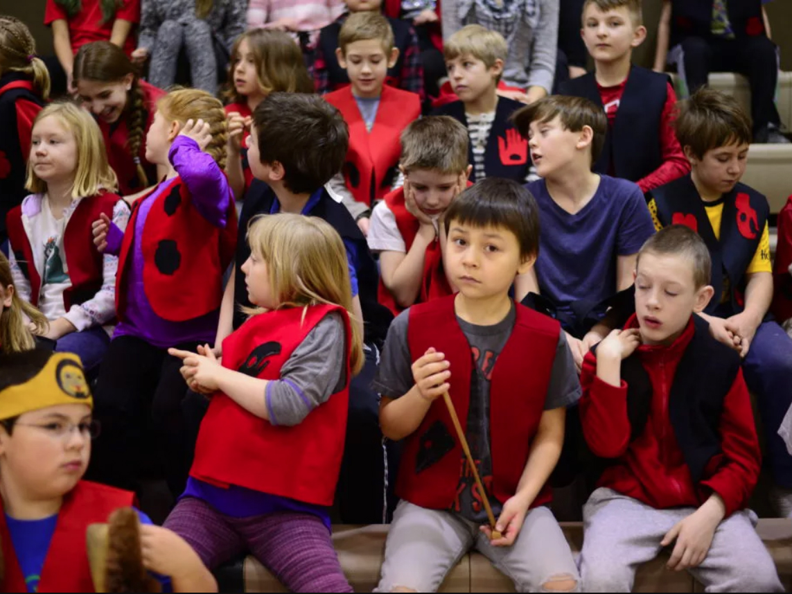 Students helped make their own regalia for Elizabeth Peratrovich Day. (Photo by Berett Wilber/KHNS)