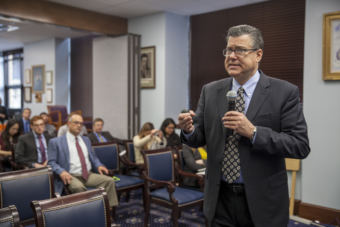 Alaska Gasline Development Corporation President Keith Meyer gives a lunchtime update on the Alaska LNG project on Thursday, January 25, 2018, in Juneau, Alaska. (Photo by Rashah McChesney/Alaska's Energy Desk)