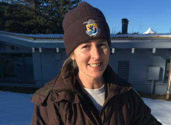 Bird biologist Robin Corcoran at the Kodiak National Wildlife Refuge Headquarters at Buskin River. (Photo by Kayla Desroches/KMXT)