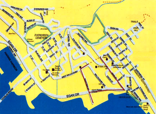 This map appeared in a Dec. 22, 2017, notice from the Alaska Department of Administration seeking proposals for 100 off-street parking spaces in the area bounded by the red lines.