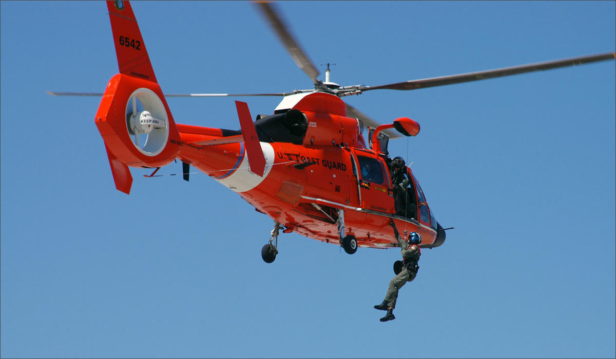 An MH-65 Dolphin rescue helicopter similar to this one was involved in a near-miss with a drone Saturday over Port Angeles, Washington. (Photo by Master Sgt. Rick Cowan/U.S. Coast Guard)