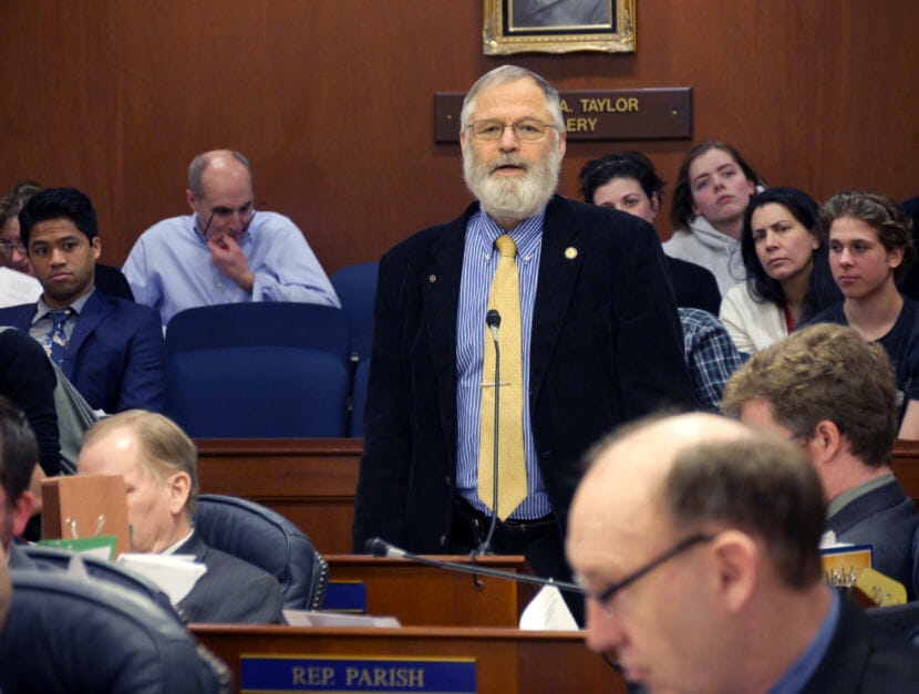 Rep. Paul Seaton, R-Homer, during the hours-long deliberations on HB 111, an oil tax bill, April 10 , 2017. (Photo by Skip Gray/360 North)
