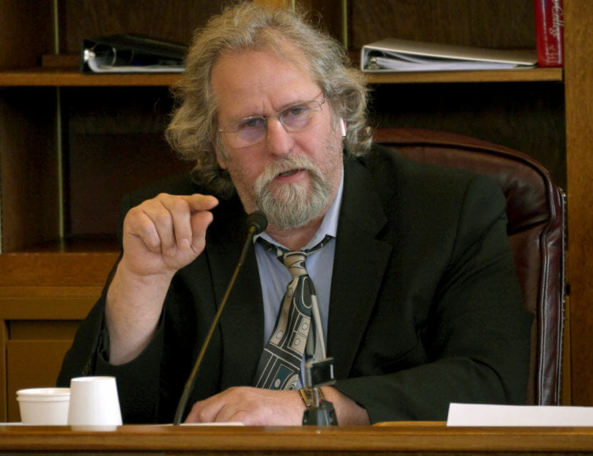 Rep. David Guttenberg, D-Fairbanks, comments on a state operating budget amendment in the House Finance Committee in the Alaska State Capitol on March 6, 2018. (Photo by Skip Gray/360 North)