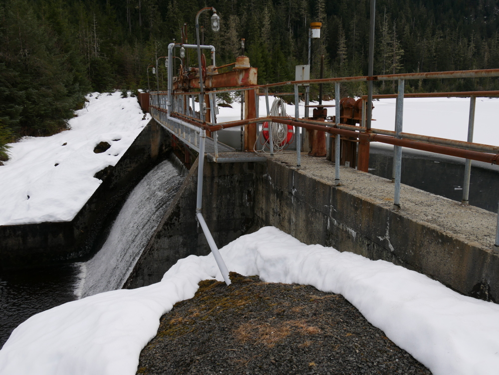 Water spills over the City Creek dam in March 2018. (Photo by Joe Viechnicki/KFSK)