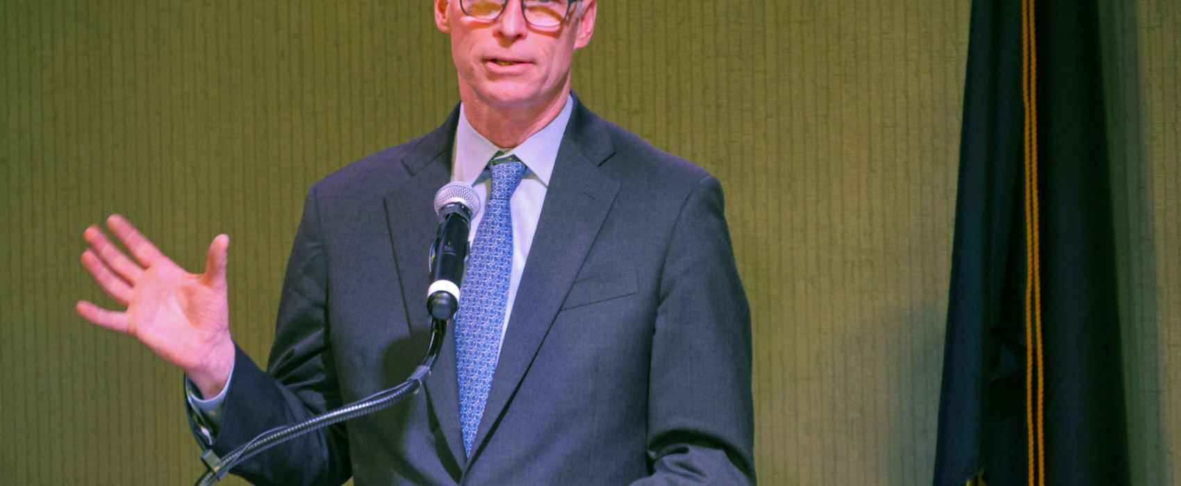 University of Alaska President Jim Johnsen delivers the State of the University Address at a Juneau Chamber of Commerce luncheon in Juneau on Feb. 16, 2017.