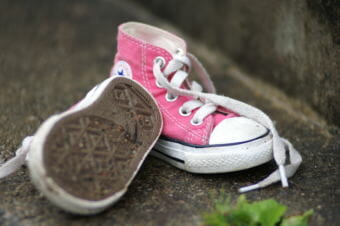 Shoes found on the back steps of a house next to a cafe in Scotland.