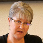 Sen. Anna Mackinnon, R-Eagle River, chairs the Senate Finance Committee in the Alaska Capitol, April 25, 2018. (Photo by Skip Gray/360 North)