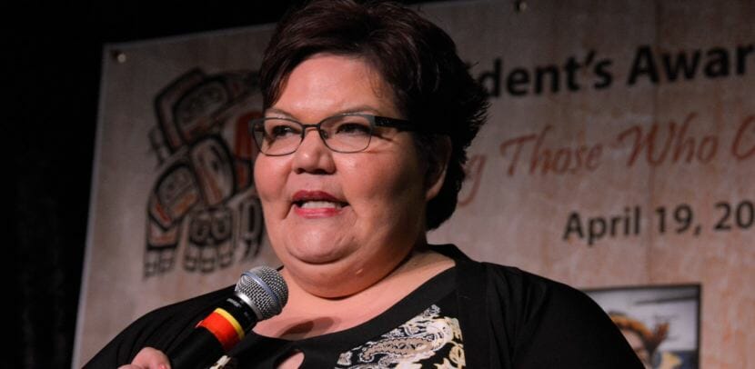 DonnaRae James was recognized as a culture-bearer everyday hero for organizing and leading traditional-skills workshops in Northern California. (Photo by Tlingit & Haida)