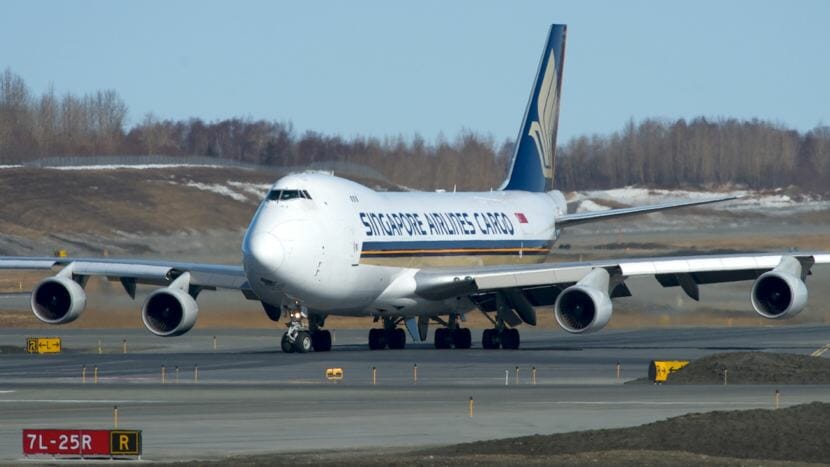 A Singapore Airlines Cargo plan taxis for departure on Runway 32 at Ted Stevens Anchorage International Airport on April 27, 2013. The airport ranked fifth in the world for the most air cargo to go through it in 2017.
