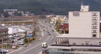 Traffic flows along Egan Drive in Downtown Juneau on May 2, 2018.