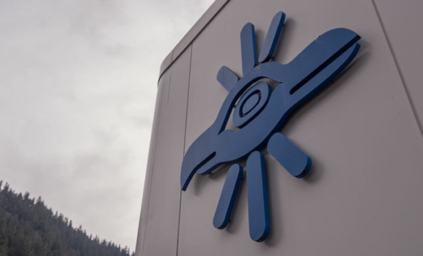 A Sealaska corporate logo adorns the roof of the Southeast Alaska Native corportation's headquarters in Juneau on May 2, 2018.