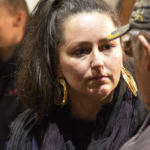Kwakwaka'wakw and Haida weaver Meghann O'Brien listens during a break at the weavers' presentation on Wednesday, June 6, 2018, at the Shuka Hit clan house at Walter Soboleff Building in downtown Juneau. O'Brien is of Haida, Kwakwaka'wakw and Irish descent. She was one of the presenters.
