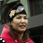 Various indigenous groups march and dance during a parade Saturday, June 9, 2018, in downtown Juneau, Alaska. (Photo by Tripp J Crouse/KTOO)