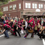 Various indigenous groups march and dance during a parade Saturday, June 9, 2018, in downtown Juneau, Alaska. (Photo by Tripp J Crouse/KTOO)