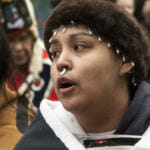 Various indigenous groups march and dance during a parade Saturday, June 9, 2018, in downtown Juneau, Alaska. (Photo by Tripp J Crouse/KTOO)