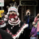 Various indigenous groups march and dance during a parade Saturday, June 9, 2018, in downtown Juneau, Alaska. (Photo by Tripp J Crouse/KTOO)