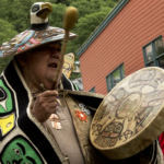 Various indigenous groups march and dance during a parade Saturday, June 9, 2018, in downtown Juneau, Alaska. (Photo by Tripp J Crouse/KTOO)