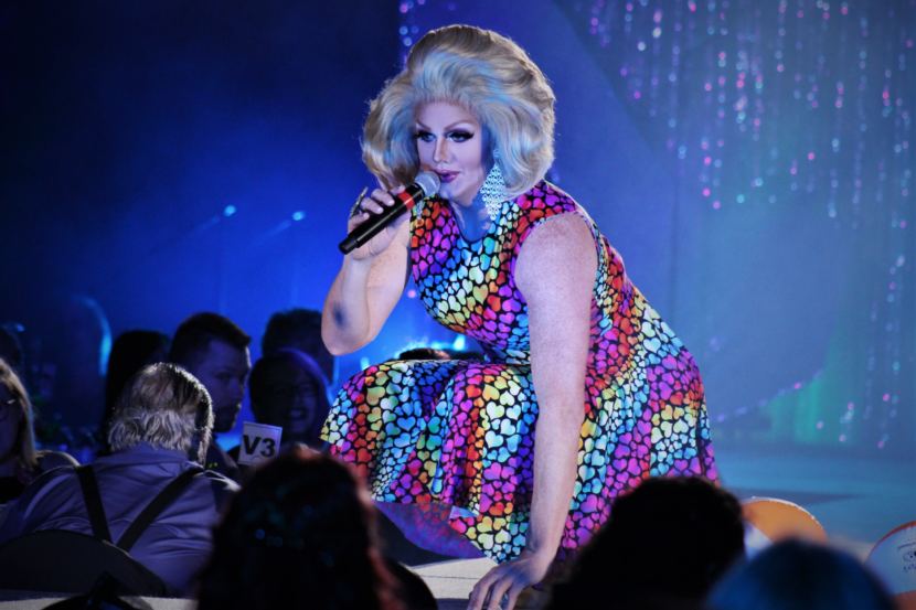 Delighted Tobehere hosted this year's GLITZ Drag Show, pictured here performing on Saturday, June 16, 2018. (Photo by Adelyn Baxter/KTOO)