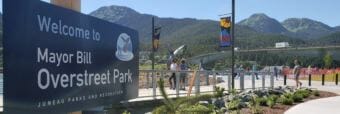 Visitors mill around Overstreet Park in Juneau on July 3, 2018.