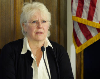 Rep. Louise Stutes, R-Kodiak, participates in a House Majority press availability in the Alaska State Capitol on April 3, 2018. The conversation centered on House Bill 286, the state operating budget passed by the House or Representatives the day before. (Photo by Skip Gray/360 North)