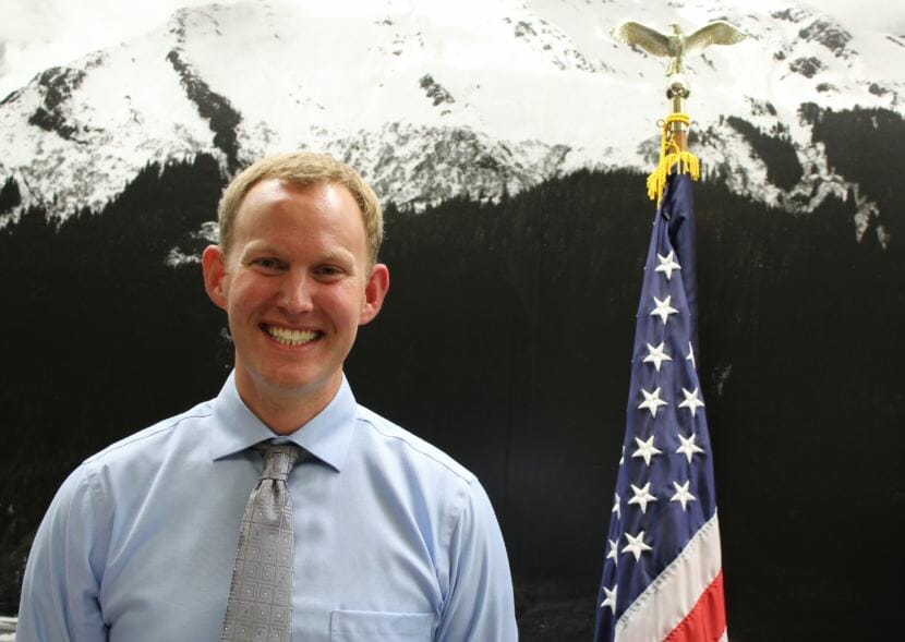 Juneau City Attorney Robert Palmer poses in the Assembly Chambers on Aug. 29, 2018. (Photo by Adelyn Baxter/KTOO)