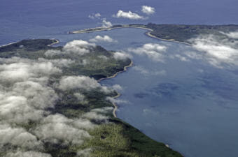 The mouth of Lituya Bay in Southeast Alaska, pictured here on July 22, 2011, opens to the Gulf of Alaska.