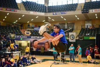 Athlete participates in the 2018 State Native Youth Olympics in Anchorage.