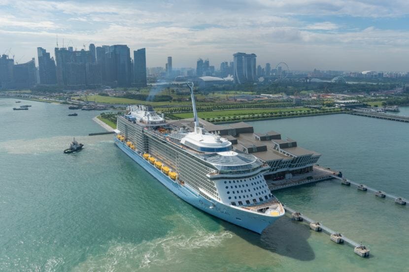 The 1,138-foot Ovation of the Seas, pictured berthed in Singapore, is scheduled to make its first run to Southeast Alaska in May 2019.