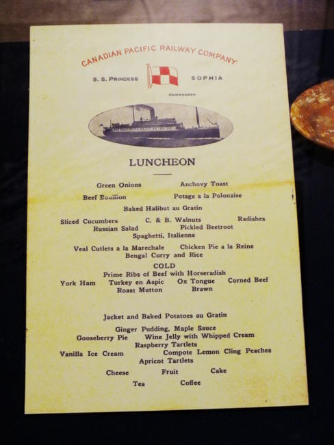 Luncheon menu from S.S. Princess Sophia.