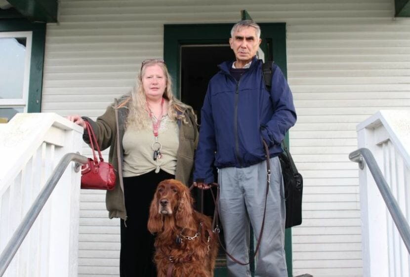 William Craig is legally blind and Helen Craig is legally deaf. Over the decades, they have been strong proponents of voter accessibility. William has filed a complaint with the U.S. Department of Justice to demand that all Alaska locations for absentee in-person voting includes machines for the blind and visually-impaired. (Photo by Emily Kwong/KCAW)