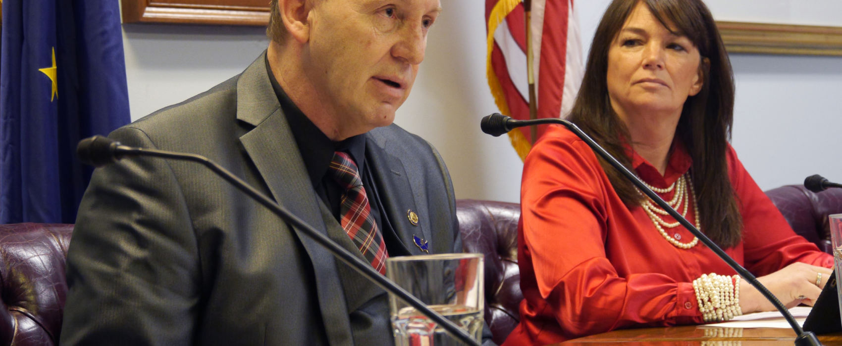 Rep. Gary Knopp, R-Soldotna, speaks during a House Minority press availability, April 6, 2017. (Photo by Skip Gray/360 North)