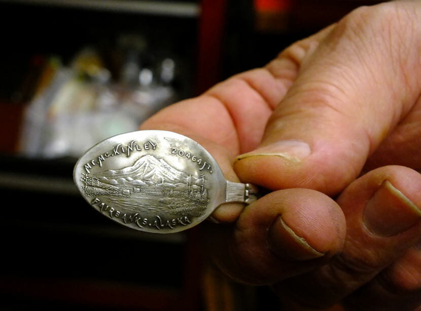 This antique silver spoon with its unique design will someday become a decorative reel cup or rod butt for one of Jon Lyman's bamboo fly fishing rods. (Photo by Matt Miller/KTOO)