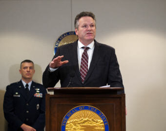 Gov. Mike Dunleavy announces at a press conference his administration is filing a formal request for federal disaster assistance.
