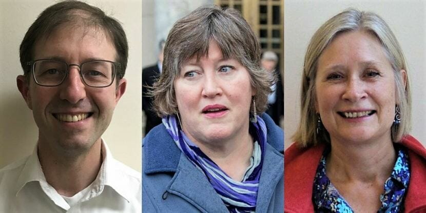 Juneua's legislative delegation (from left to right), Jesse Kiehl, Sara Hannan and Andi Story. (Photos by KTOO staff)