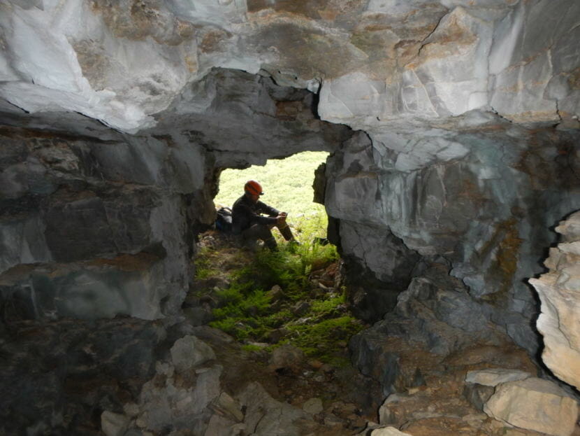 A view from the interior of Trail Creek Cave 2, the site where the ancient Beringian tooth was originally found by Danish archaeologists in 1949.